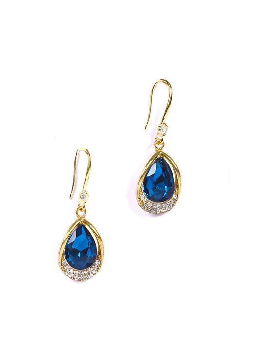 Chimes Gold Toned Blue Stone Studded Drop Earrings For Women