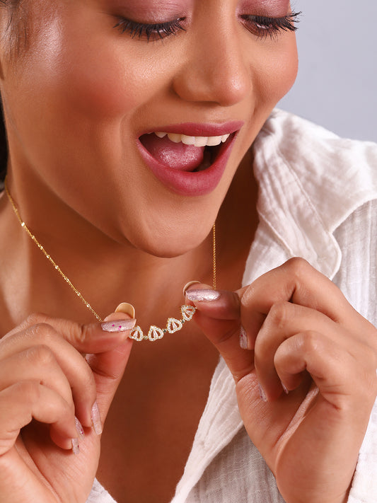 Stone Studded Heart Shaped Pendant with Chain For Women