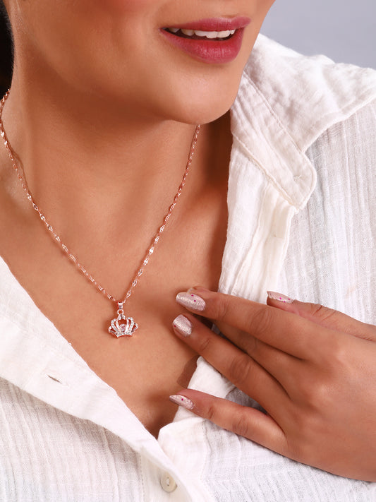 Sterling Silver Rose Gold Plated Pendant With Chain For Women