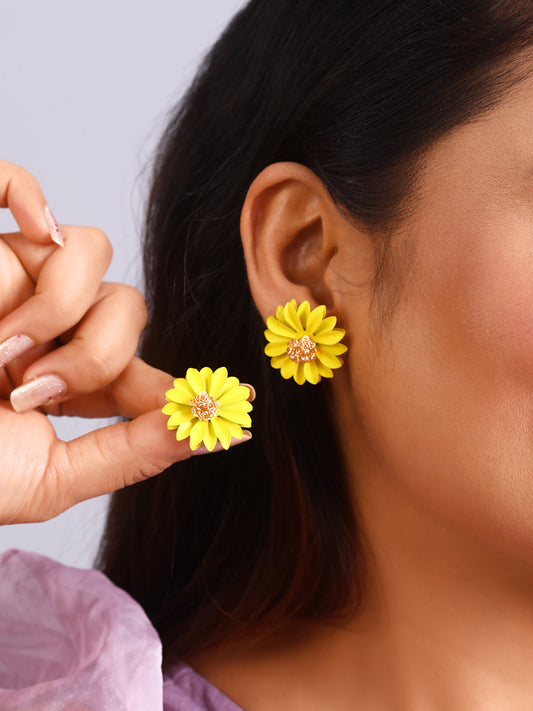 Yellow Floral Sunflower Shape Korean Earring For Women