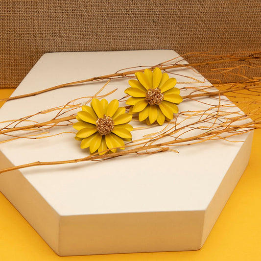 Yellow Floral Sunflower Shape Korean Earring For Women