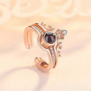 Rose Gold Plated Stone Studded Adjustable Finger Ring For Women