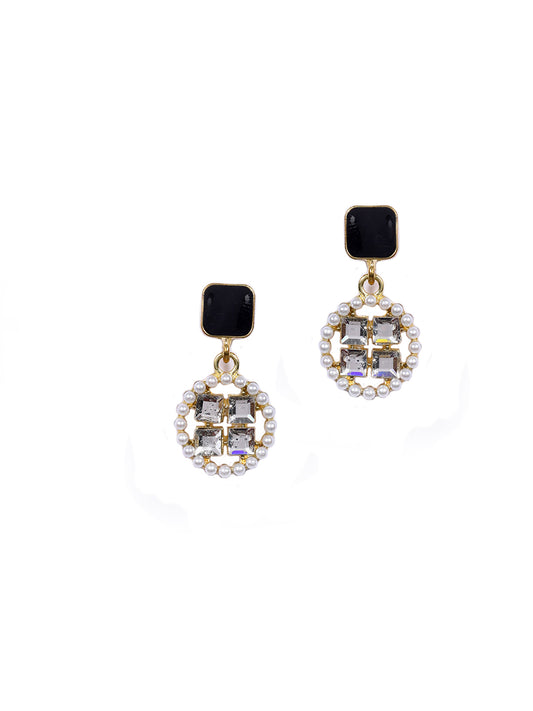 Gold Plated American Diamond Studded Drop Earrings For Women