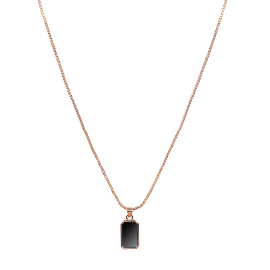 Gold Plated Stone Studded Rectangle Shape Pendant Chain For Women