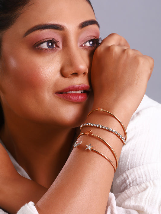 Set of 4 Gold Plated Moon Star Cuff Bracelet For Women