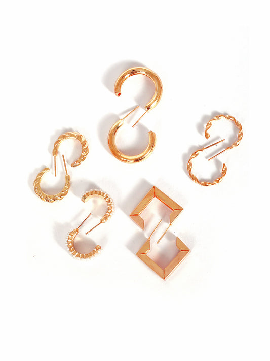5 Pair Geometric Twisted Pearl Hoop Earring Set For Women