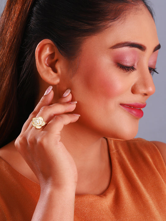 Gold Plated Flower Shape Ring For Women