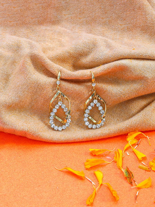 Teardrop Shaped Stone Studded Drop Earrings For Women