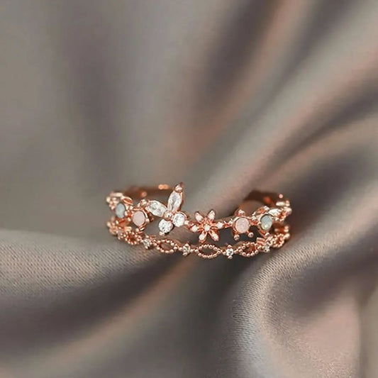 Rose Gold Plated Stone Studded Finger Ring For Women