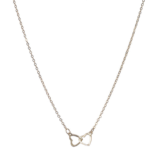 Gold Double Heart Interlock Necklace For Women