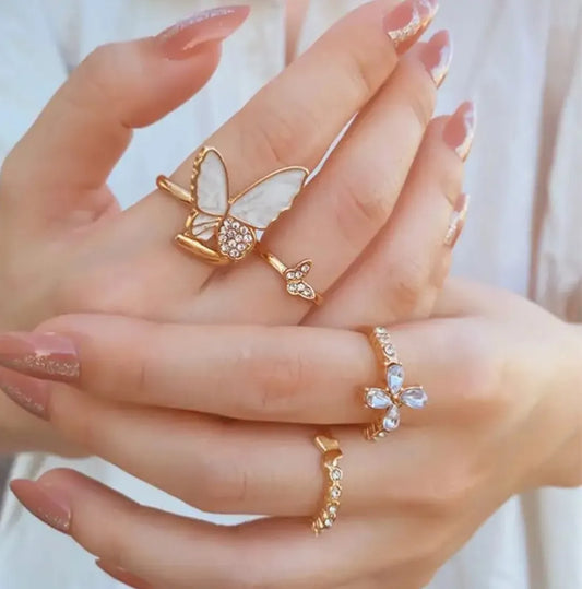 Gold Plated Fancy Butterfly Stone Studded Finger Rings For Women
